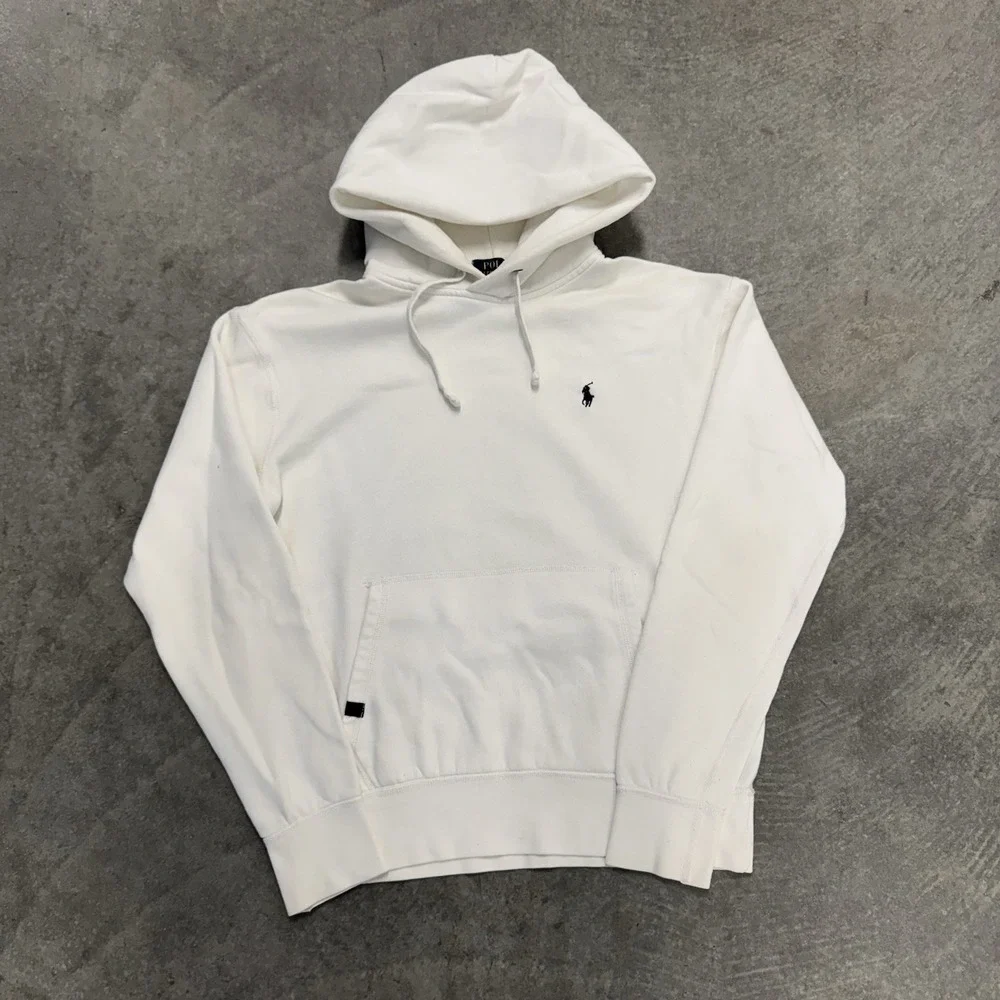 Polo Ralph Lauren White Hoodie Pullover Sweatshirt Boxy Preppy Medium